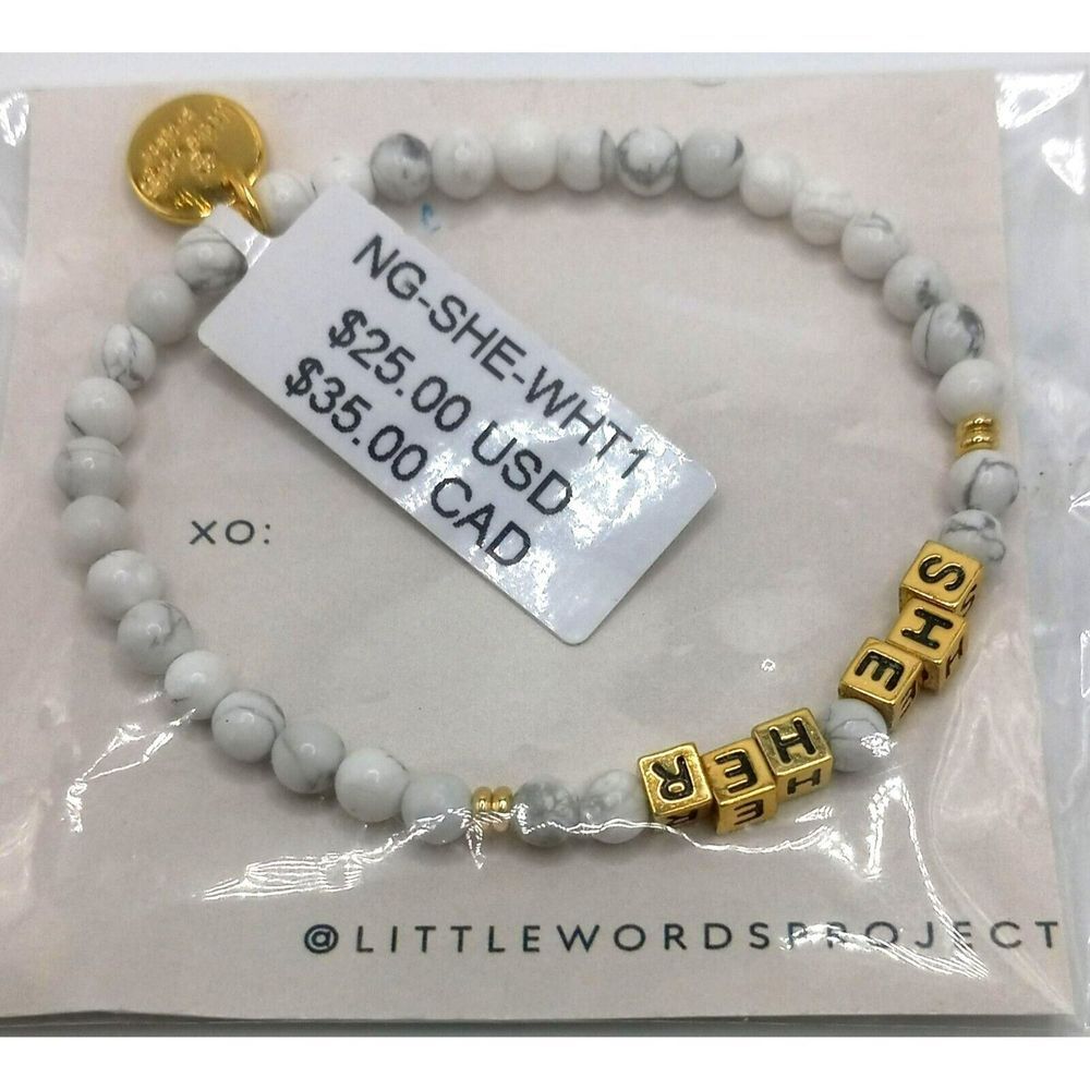 NWT Little Words‎ Project She Her Gold Plated Stone Beaded Bracelet SM
